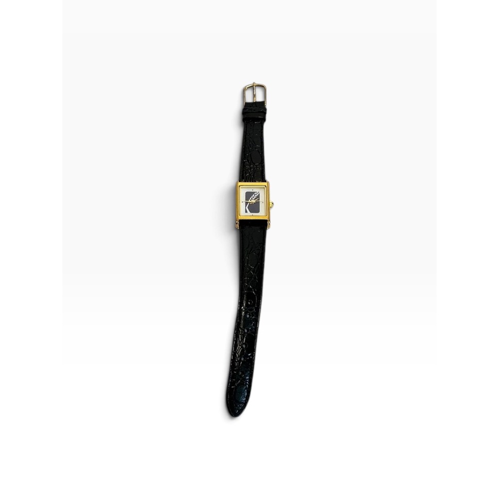 Vintage Lyna Marketing Texas Watch Gold Tone Black Leather Croc